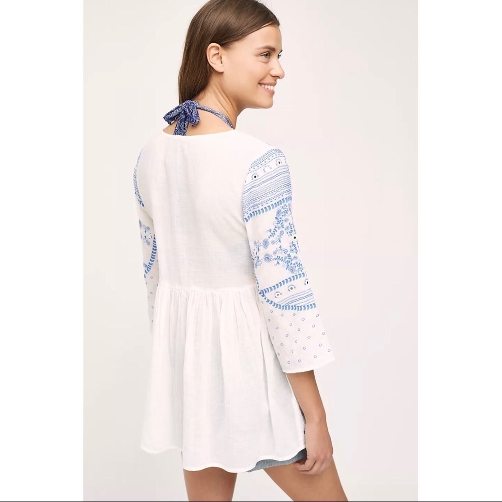 Mermaid • Anthropologie Meadowbrook blouse embroidered tunic top white cotton - Picture 12 of 12